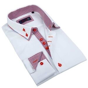 White and Orange Johnny D. Dress Shirt Size L 16.5/17